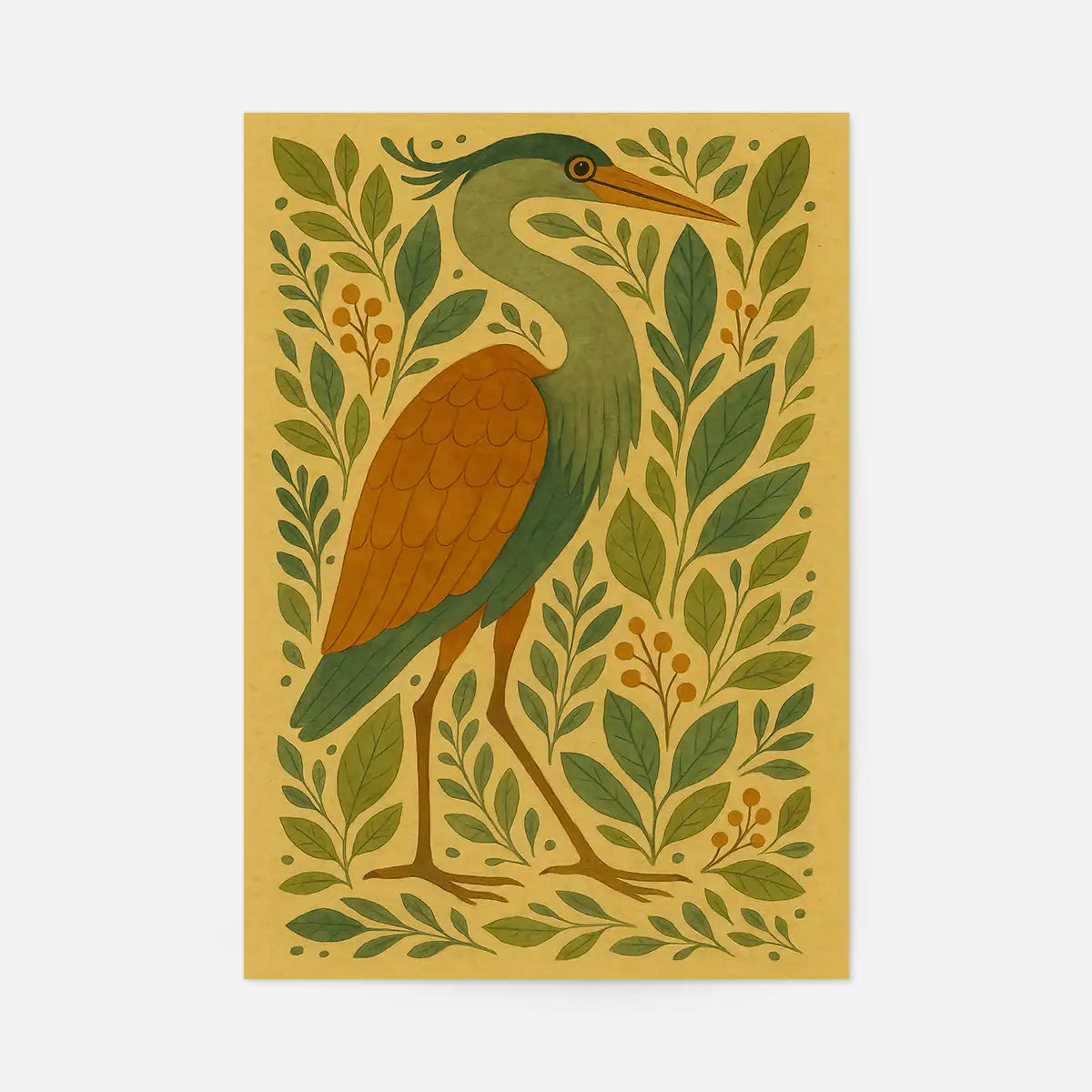 Heron Folk Art Painting Print