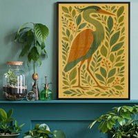 Heron Folk Art Painting Print