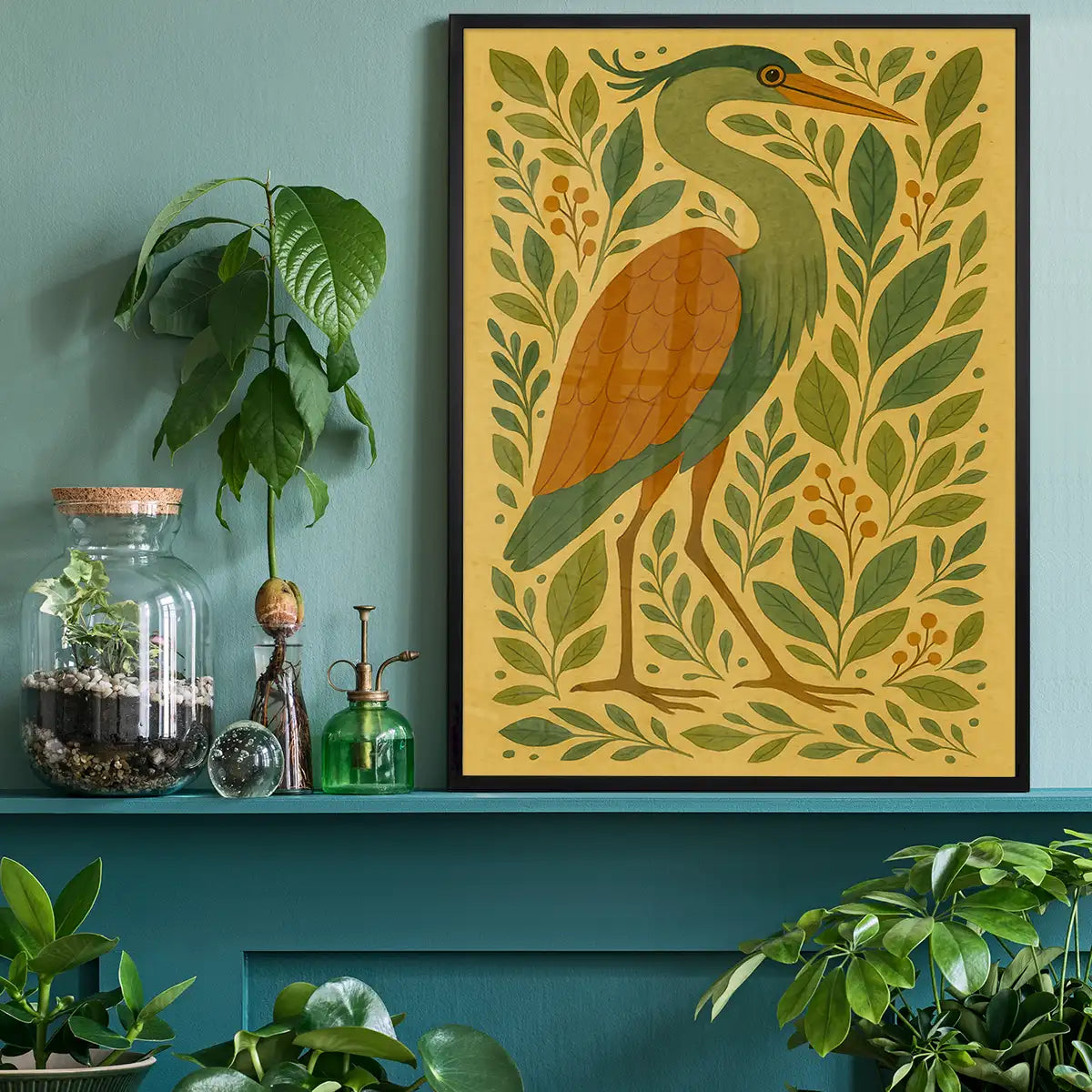 Heron Folk Art Painting Print