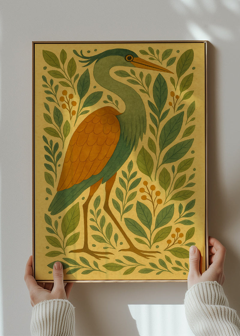 Heron Folk Art Painting Print