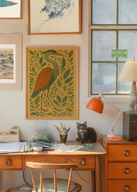 Heron Folk Art Painting Print