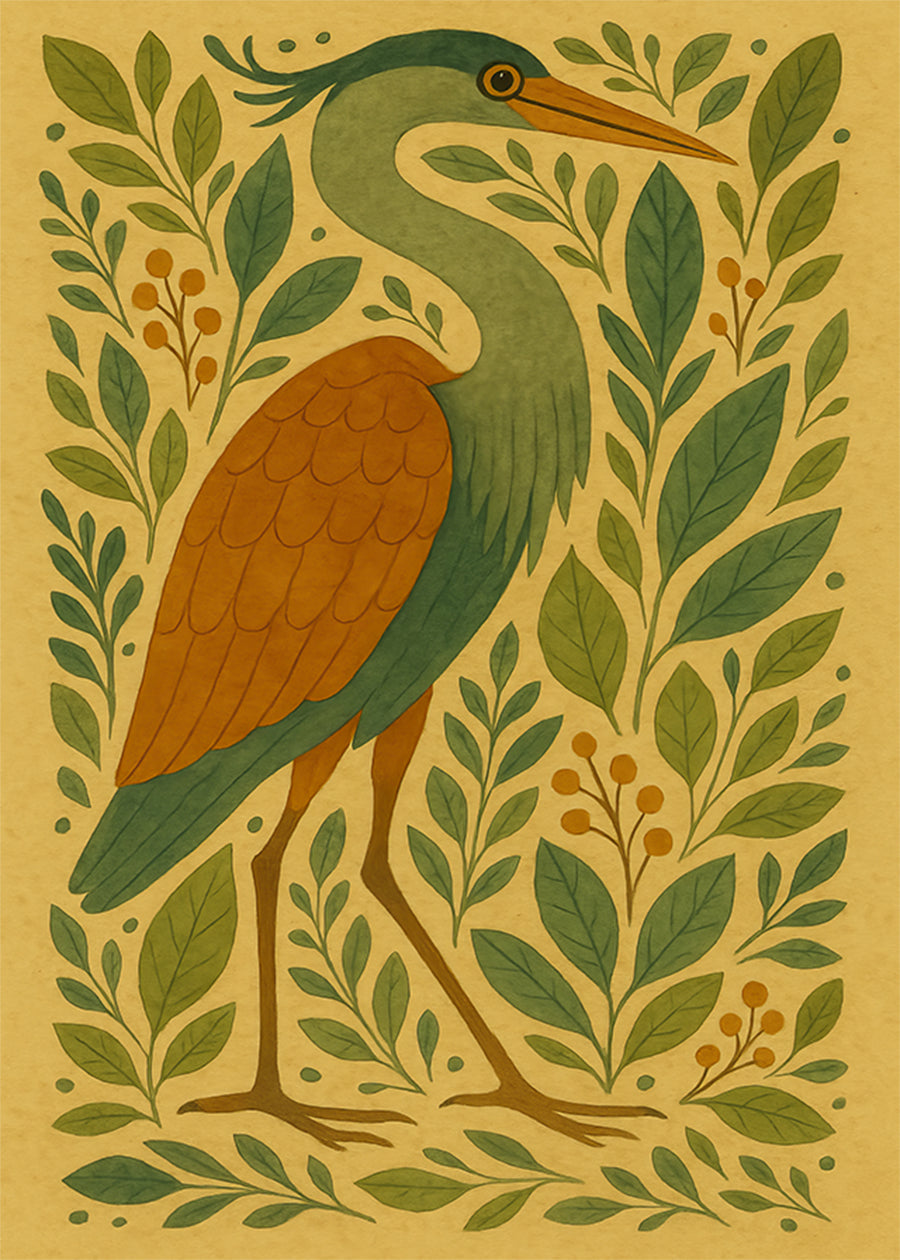 Heron Folk Art Painting Print