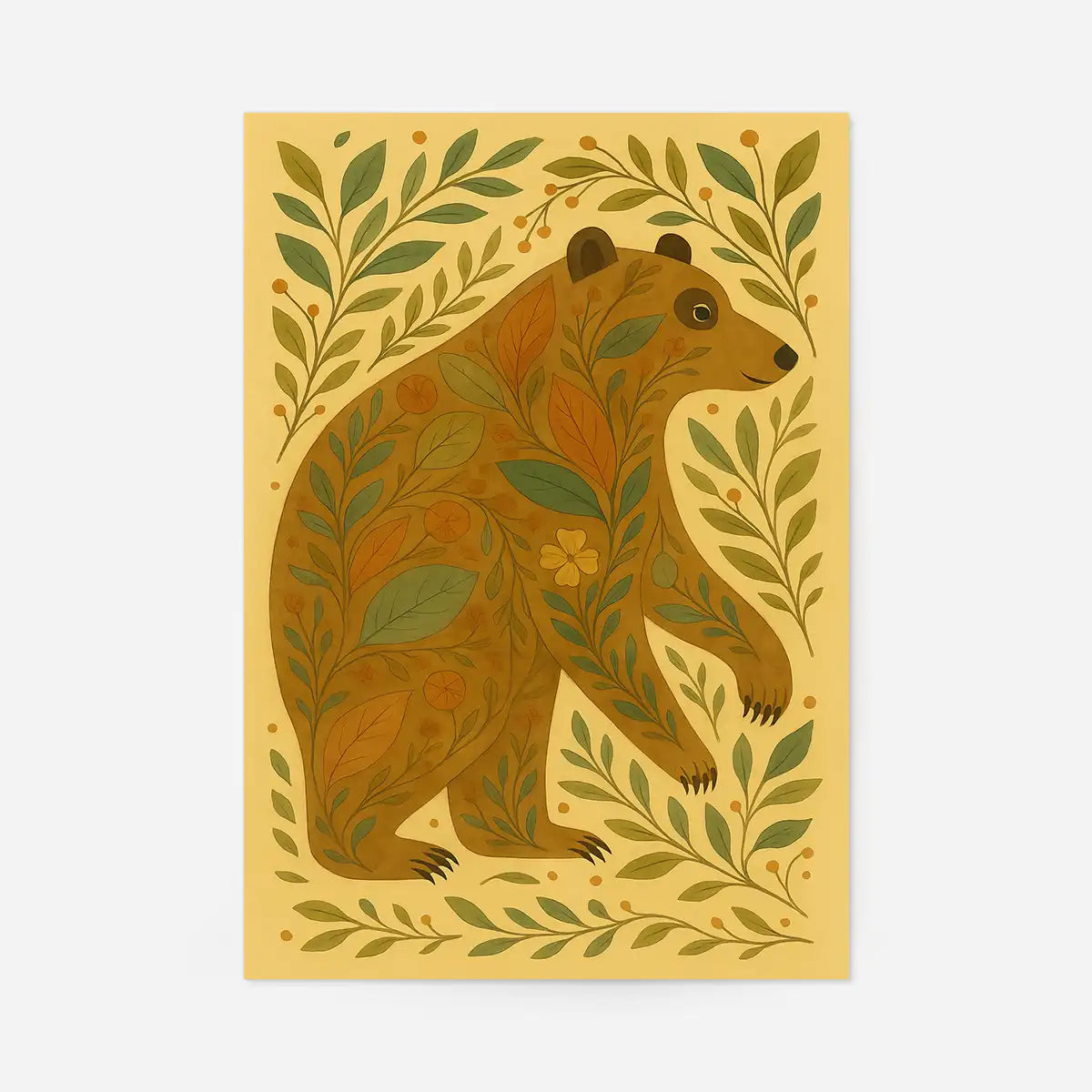 Bear and Leaves Folk Art Painting Print