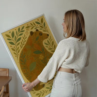 Bear and Leaves Folk Art Painting Print