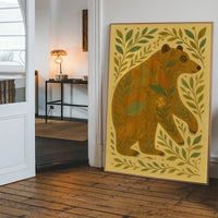 Bear and Leaves Folk Art Painting Print