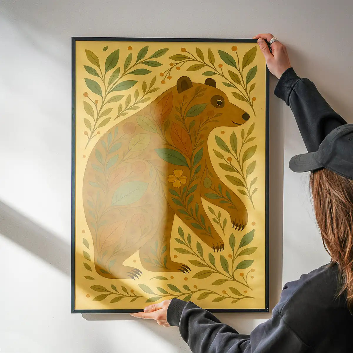 Bear and Leaves Folk Art Painting Print