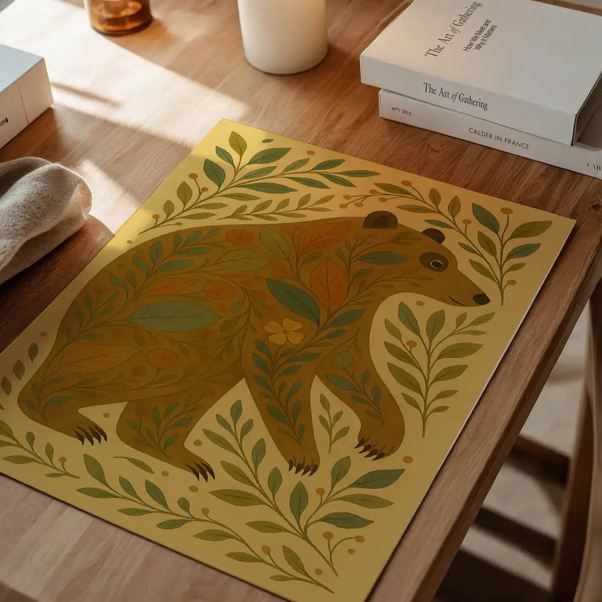 Bear and Leaves Folk Art Painting Print