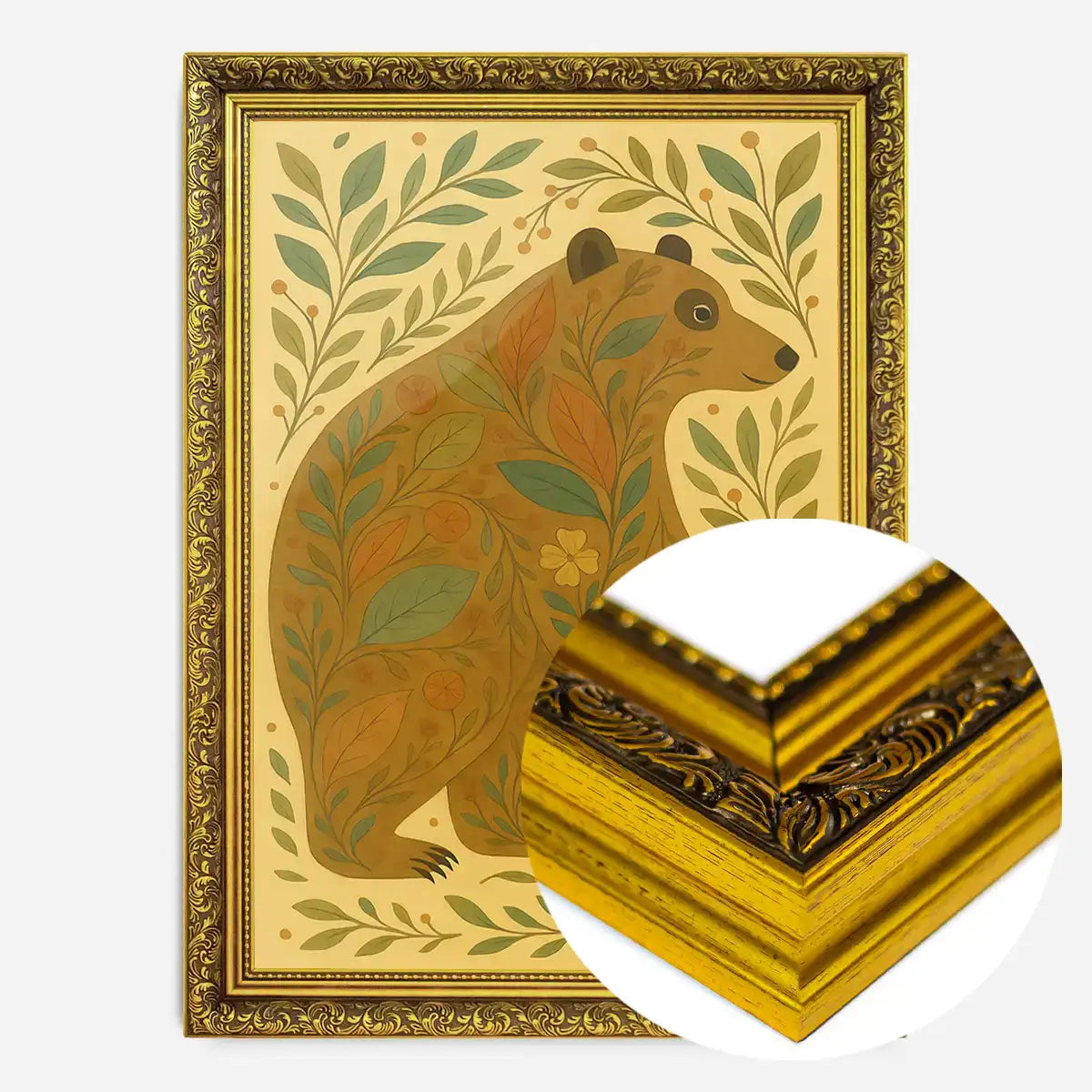Bear and Leaves Folk Art Painting Print