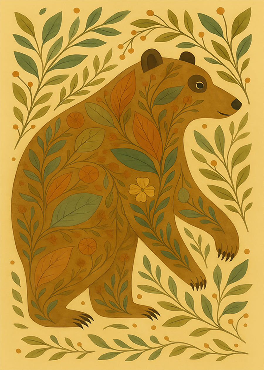 Bear and Leaves Folk Art Painting Print – InkAndDrop