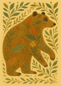 Bear and Leaves Folk Art Painting Print
