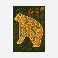 Dark green Bear Folk Art Painting Print