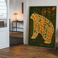 Dark green Bear Folk Art Painting Print