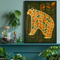 Dark green Bear Folk Art Painting Print