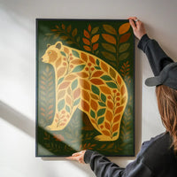 Dark green Bear Folk Art Painting Print