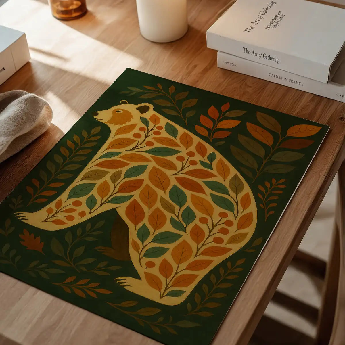 Dark green Bear Folk Art Painting Print