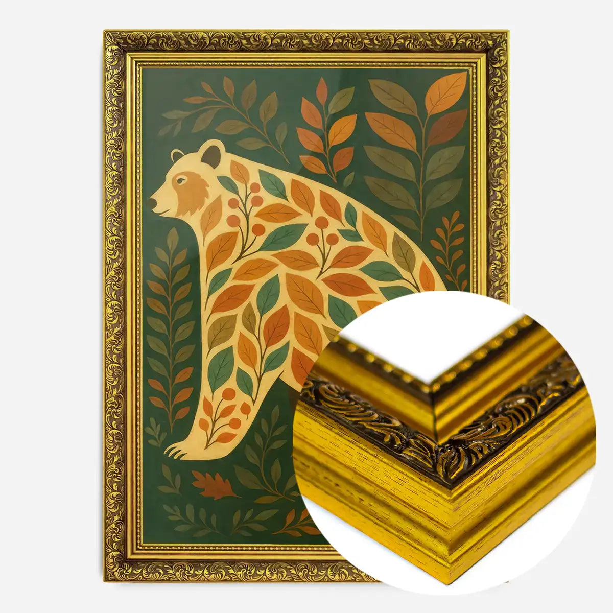Dark green Bear Folk Art Painting Print