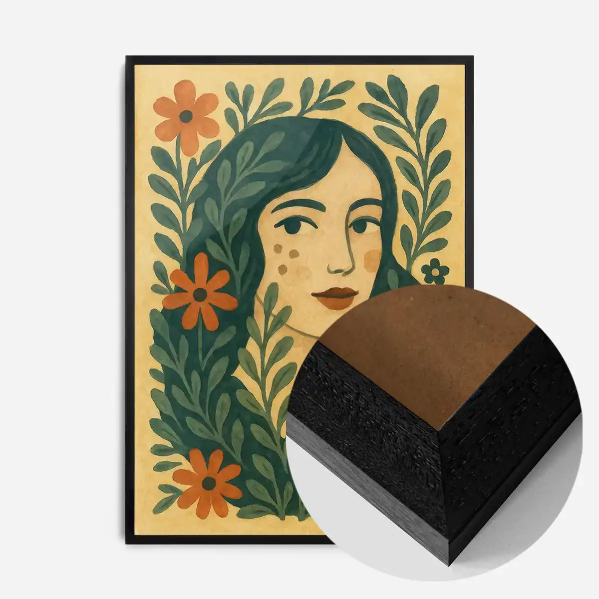 Girl and Leaves Folk Art Painting Print