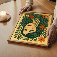 Girl and Leaves Folk Art Painting Print