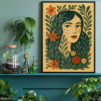 Girl and Leaves Folk Art Painting Print