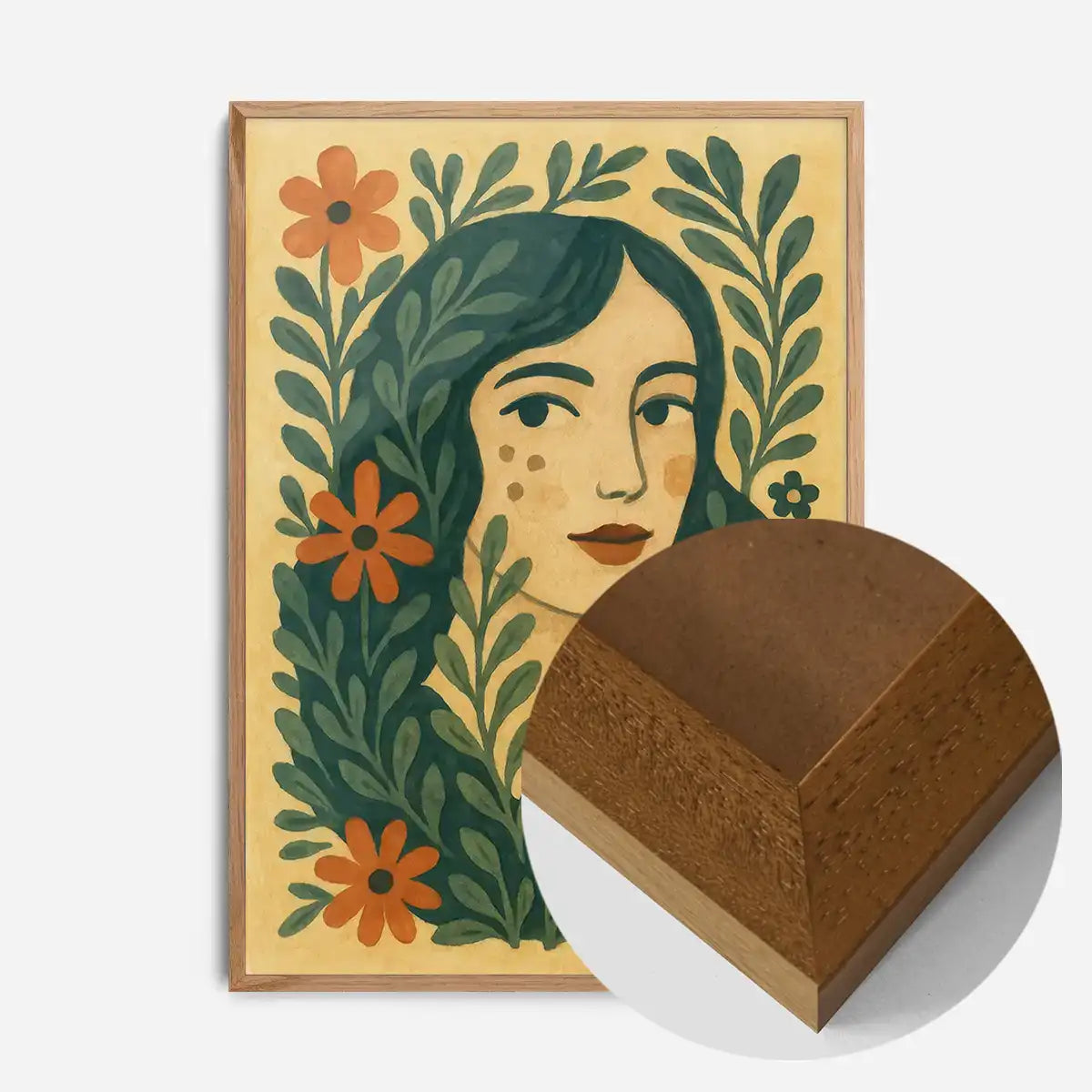 Girl and Leaves Folk Art Painting Print