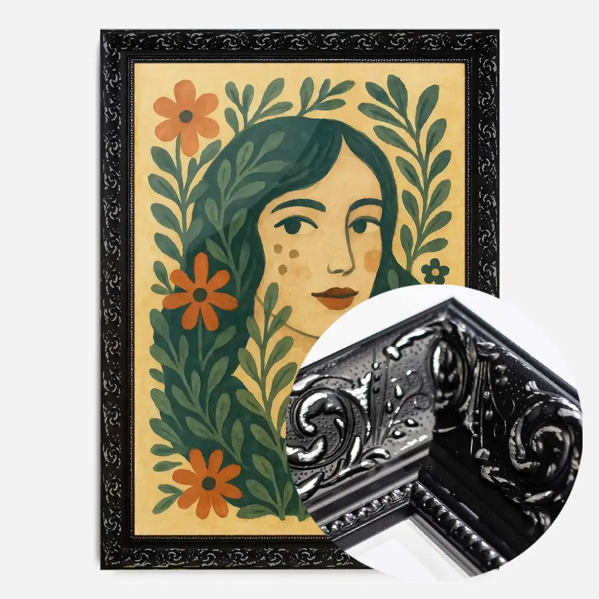 Girl and Leaves Folk Art Painting Print