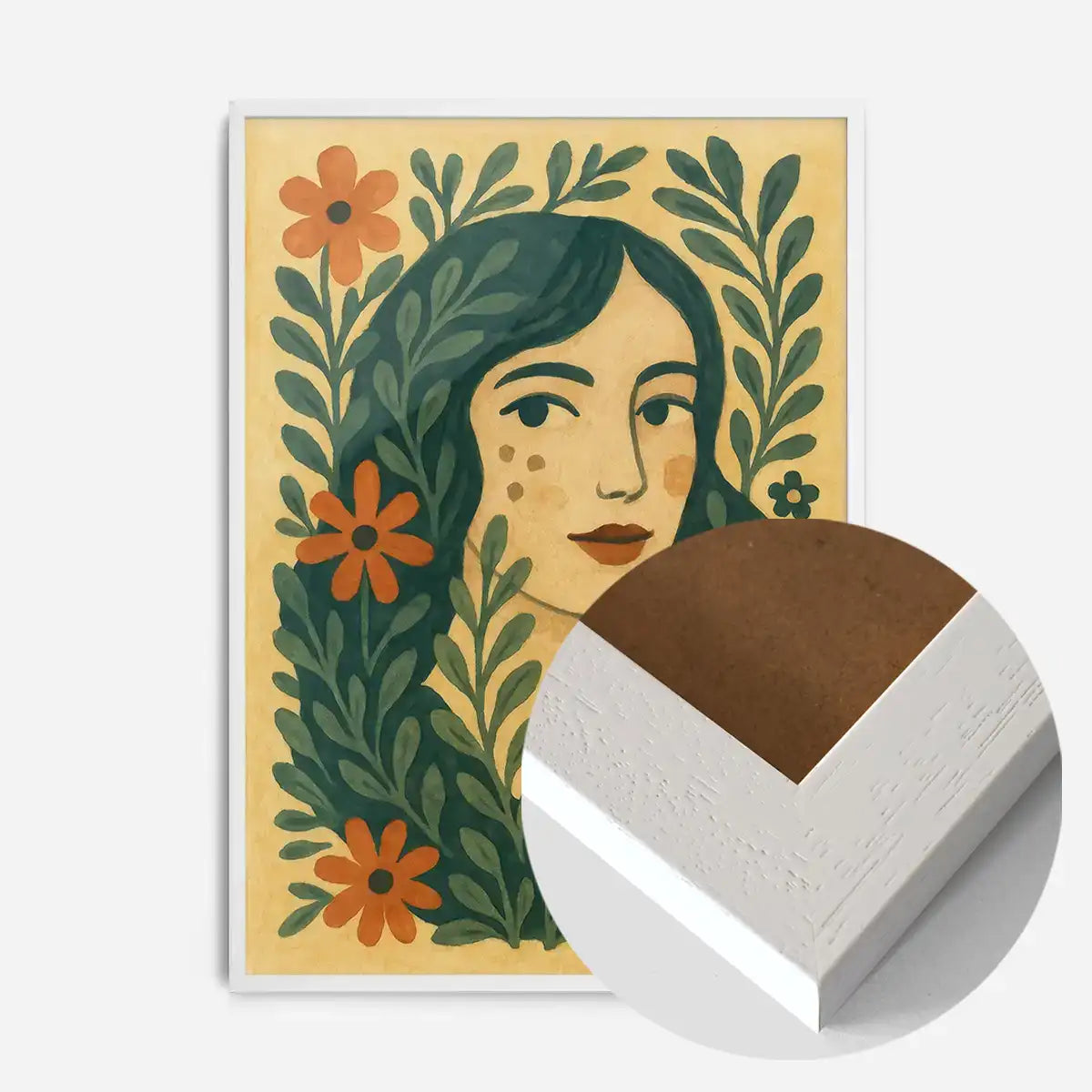 Girl and Leaves Folk Art Painting Print