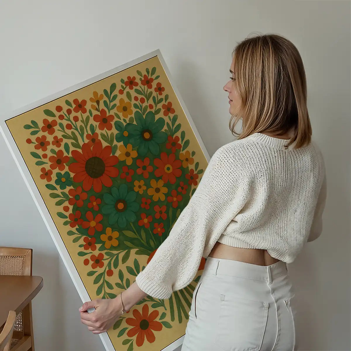 Hand with Flowers Folk Art Painting Print