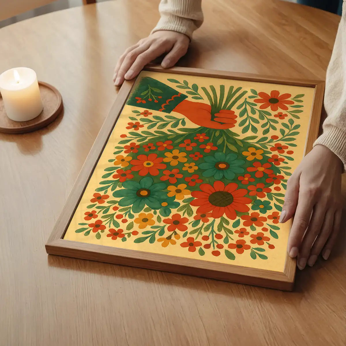 Hand with Flowers Folk Art Painting Print