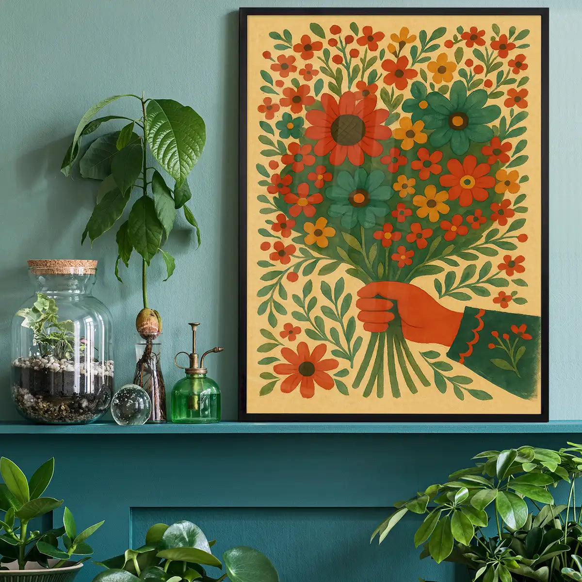 Hand with Flowers Folk Art Painting Print
