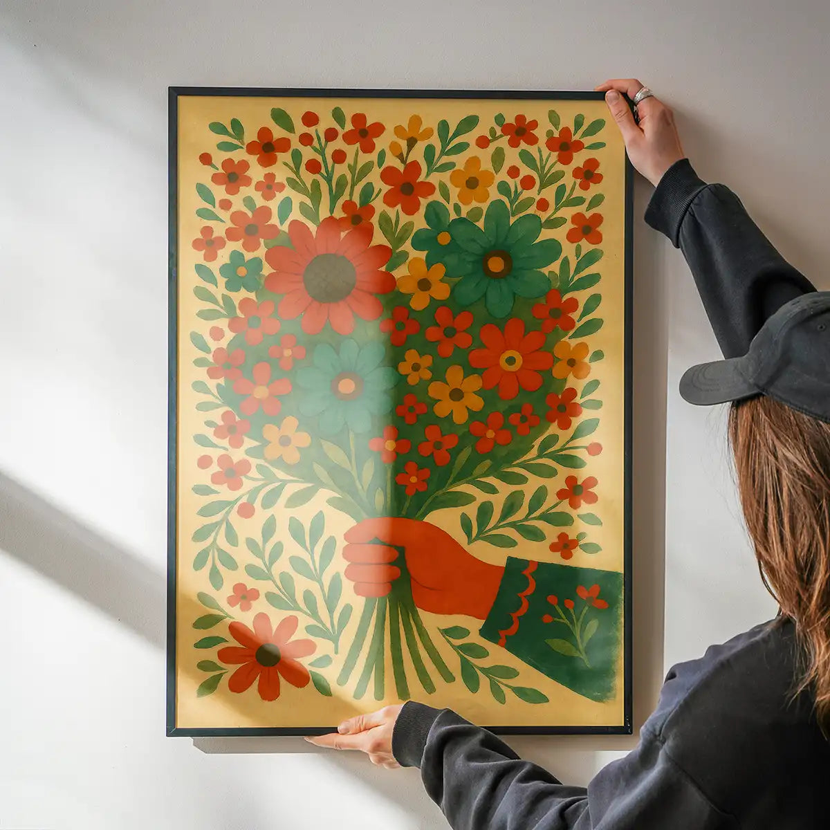 Hand with Flowers Folk Art Painting Print