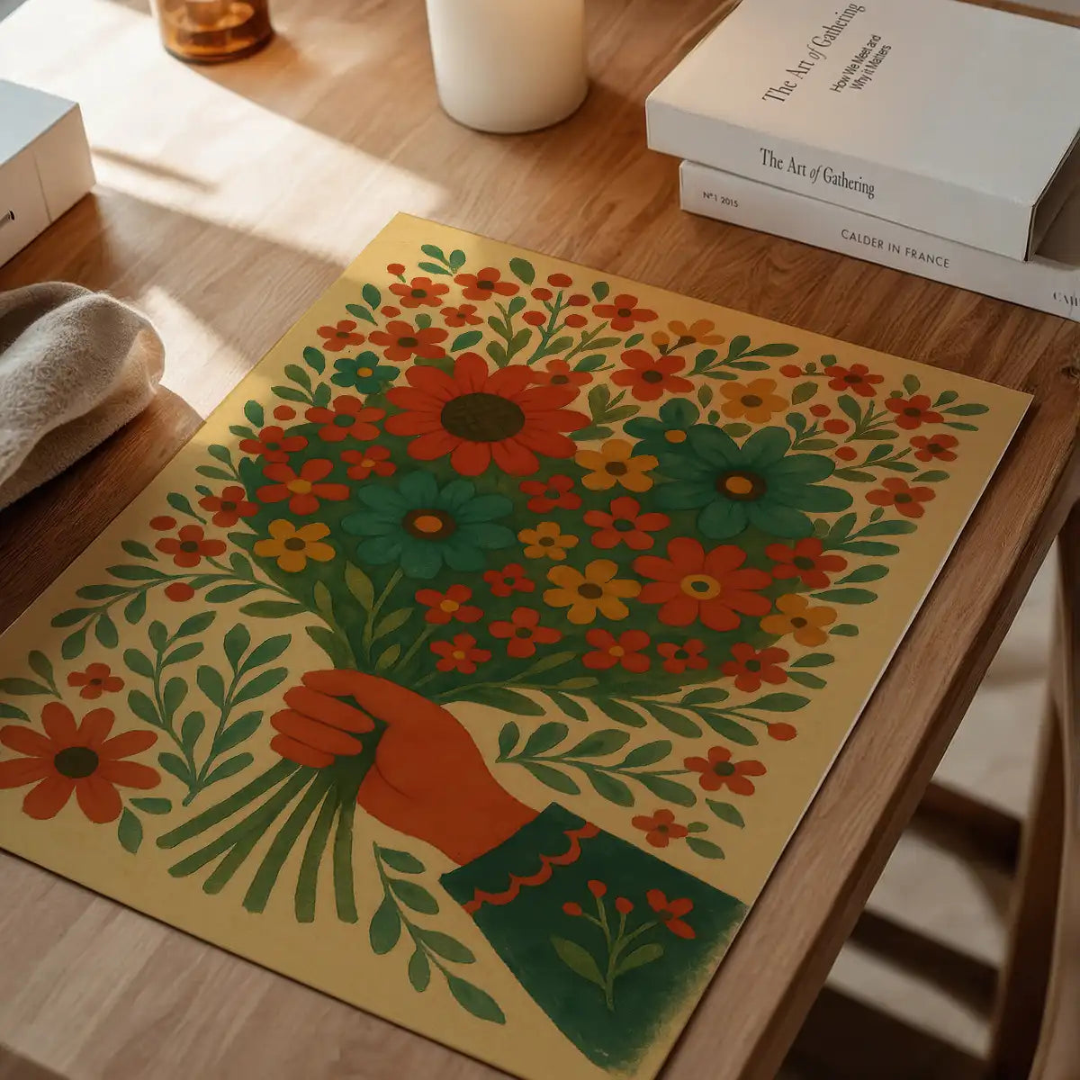 Hand with Flowers Folk Art Painting Print