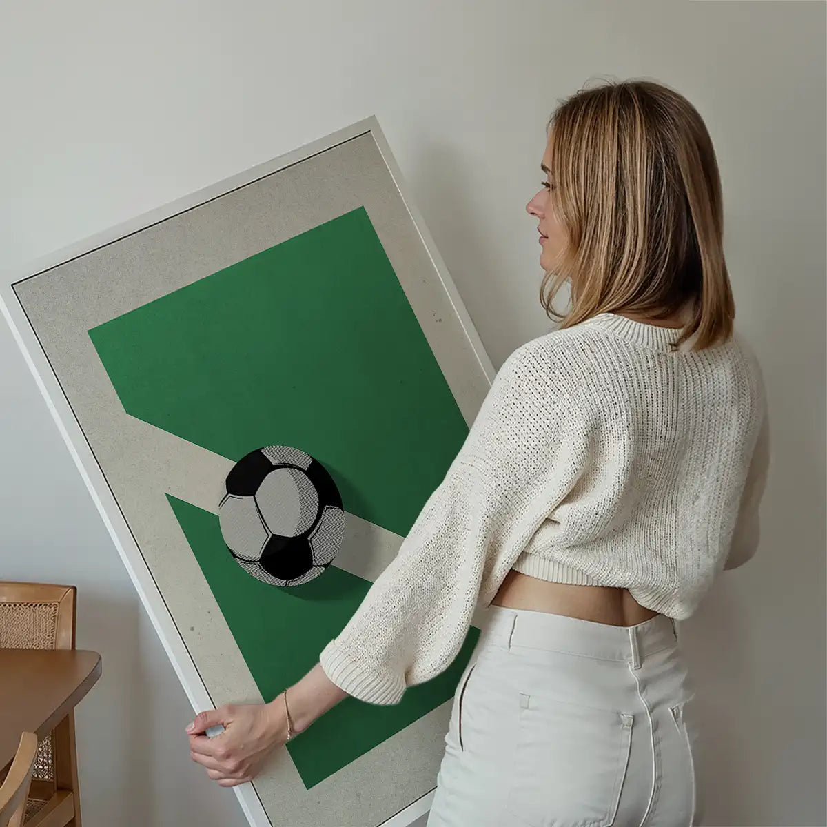 Abstract Football on Pitch Print