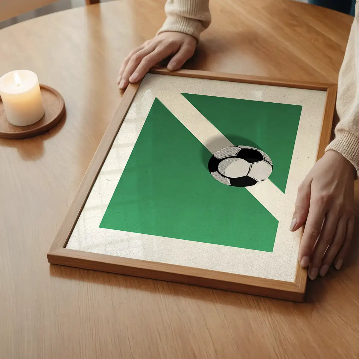 Abstract Football on Pitch Print