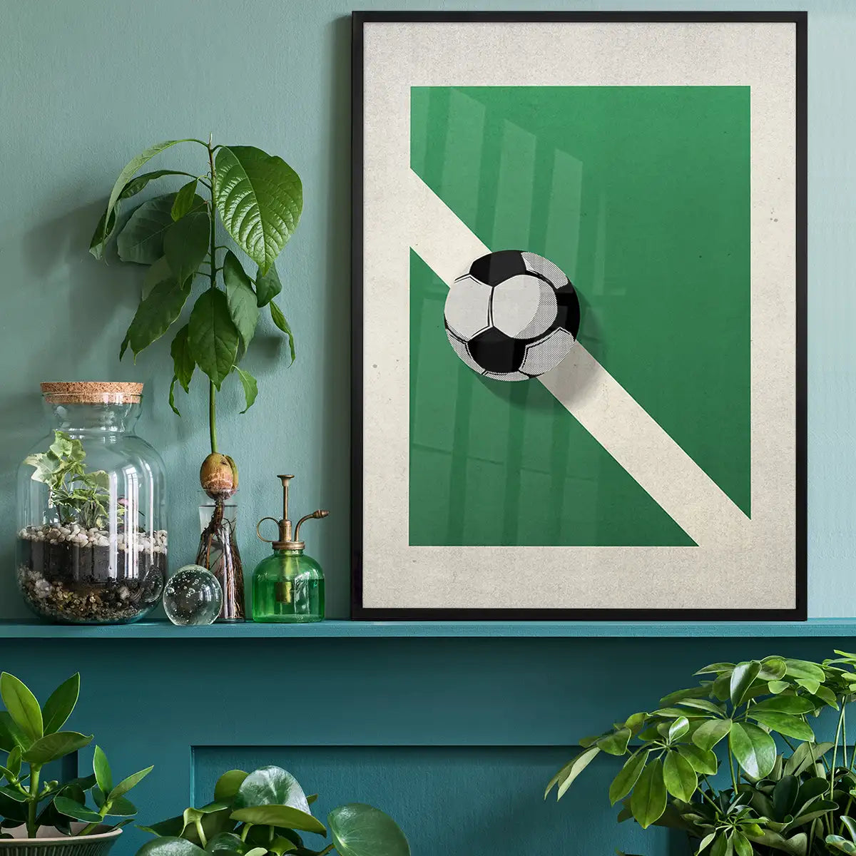 Abstract Football on Pitch Print
