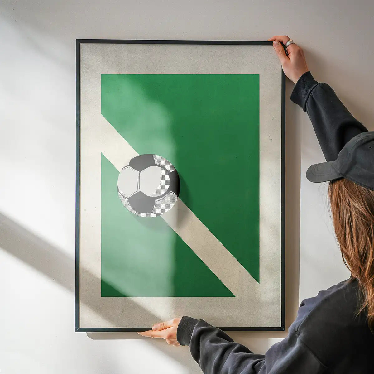 Abstract Football on Pitch Print