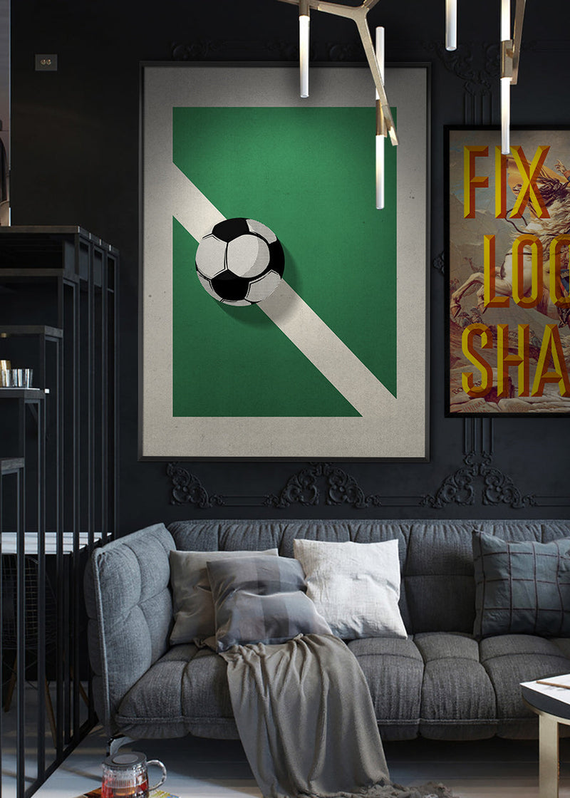 Abstract Football on Pitch Print