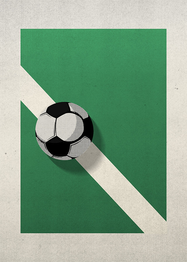 Abstract Football on Pitch Print