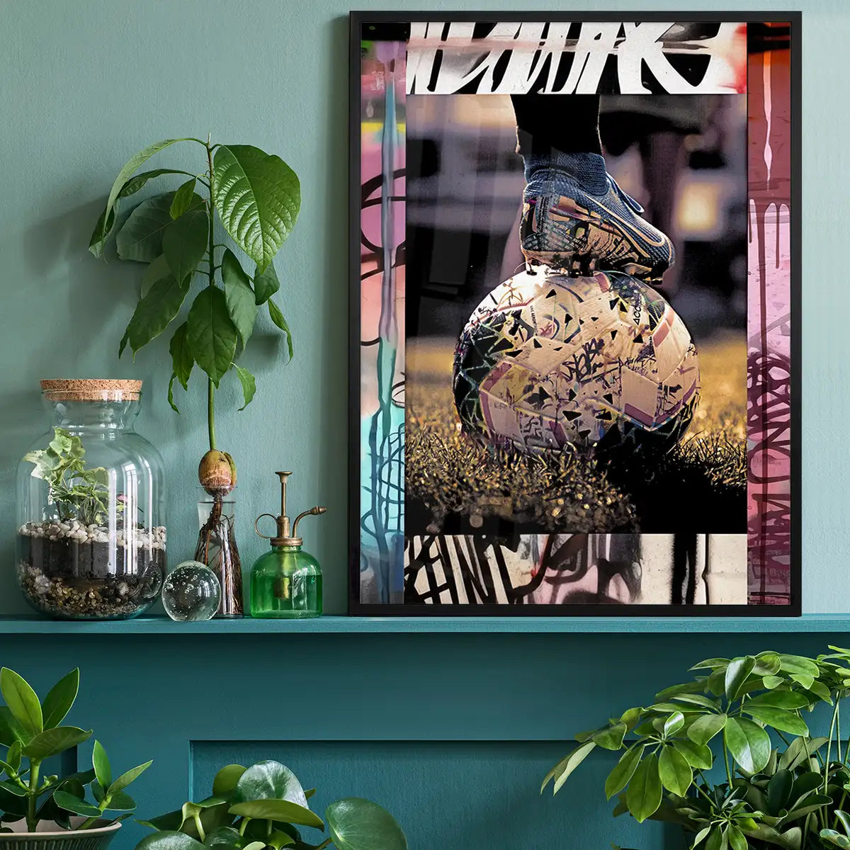 Football Boot and Ball Graffiti Print