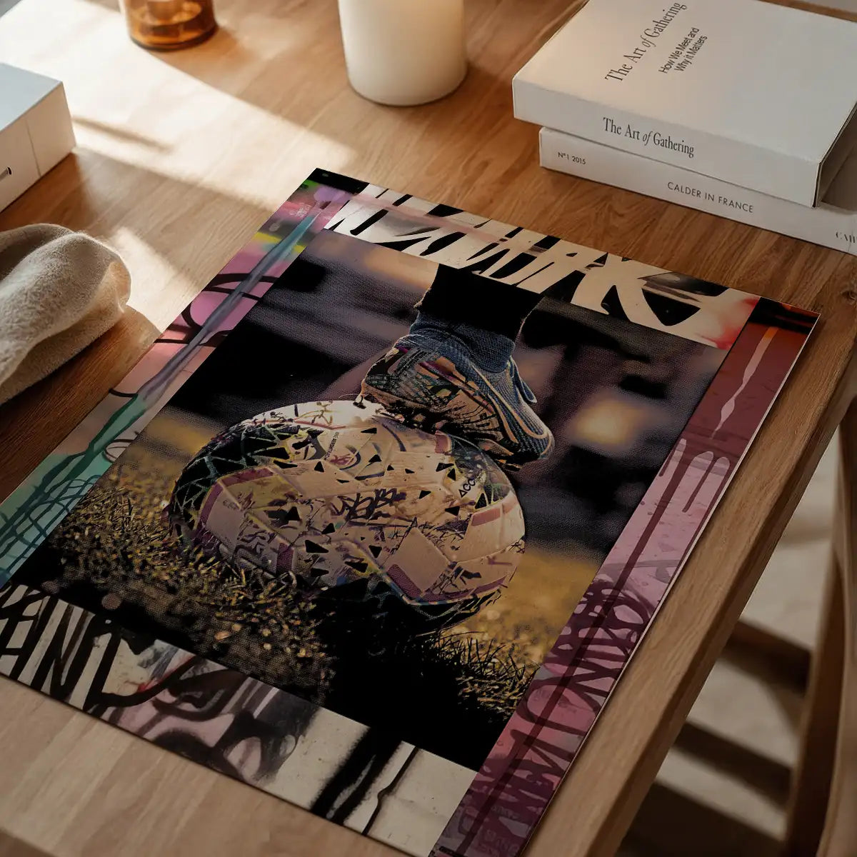 Football Boot and Ball Graffiti Print