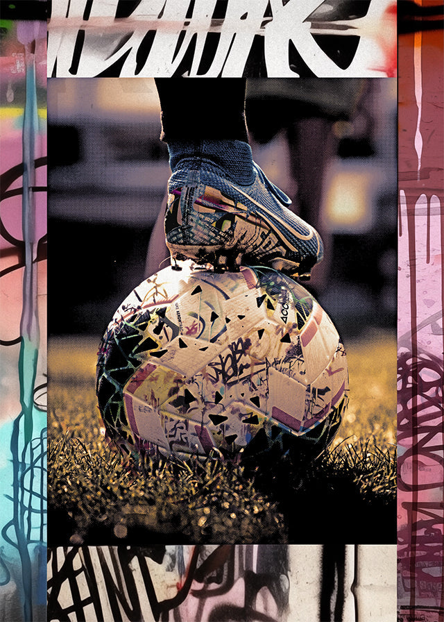 Football Boot and Ball Graffiti Print