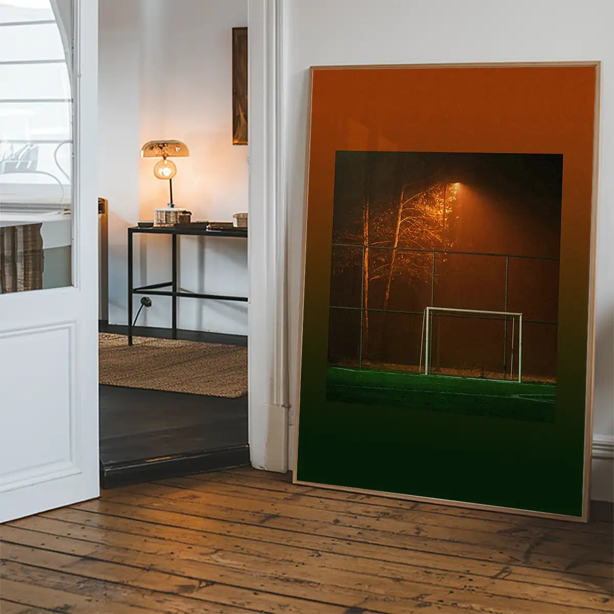 Orange & Green Football Goal at Night Print