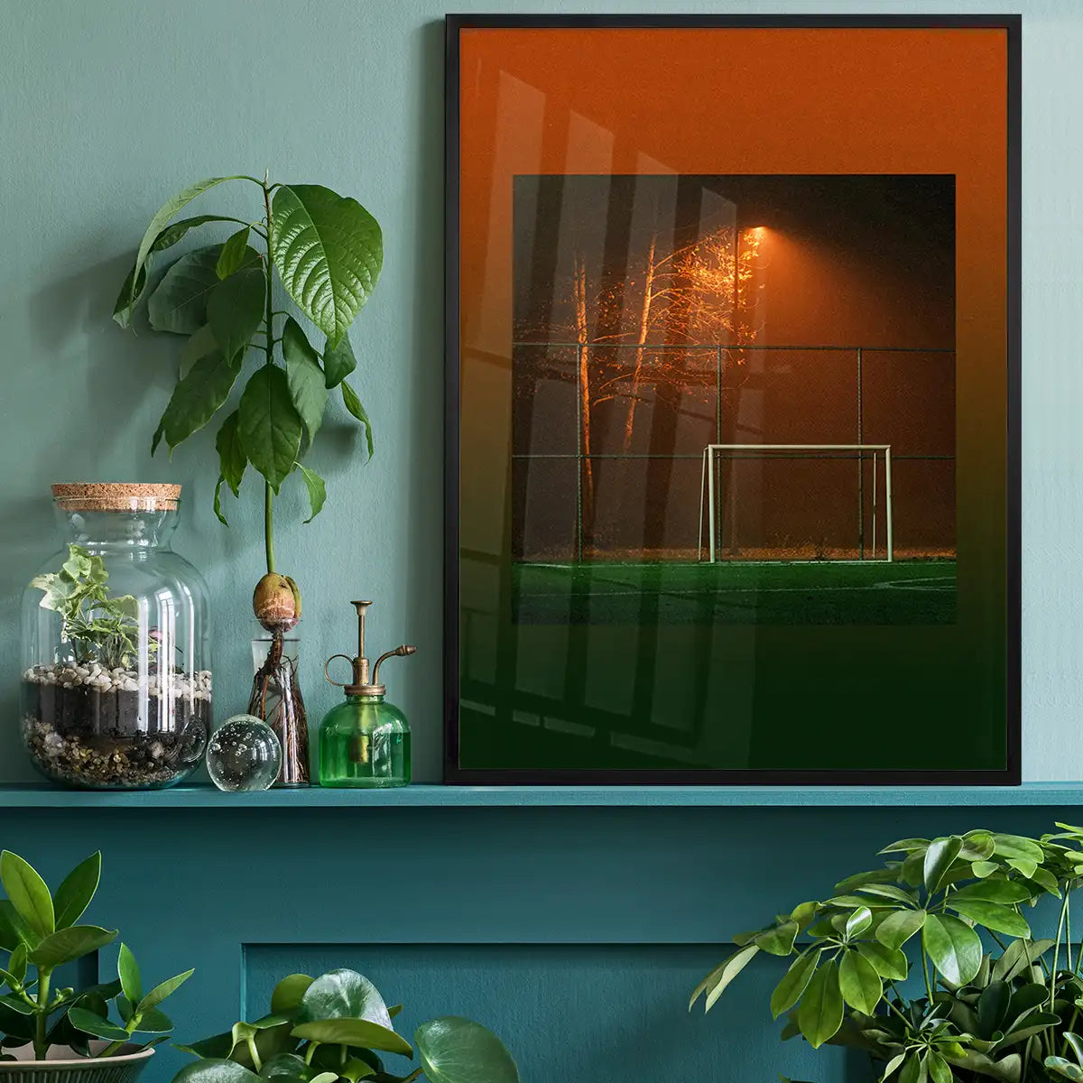 Orange & Green Football Goal at Night Print