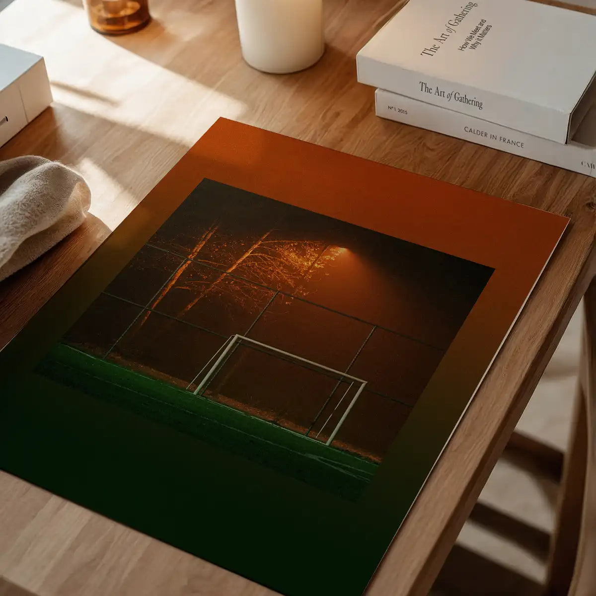 Orange & Green Football Goal at Night Print