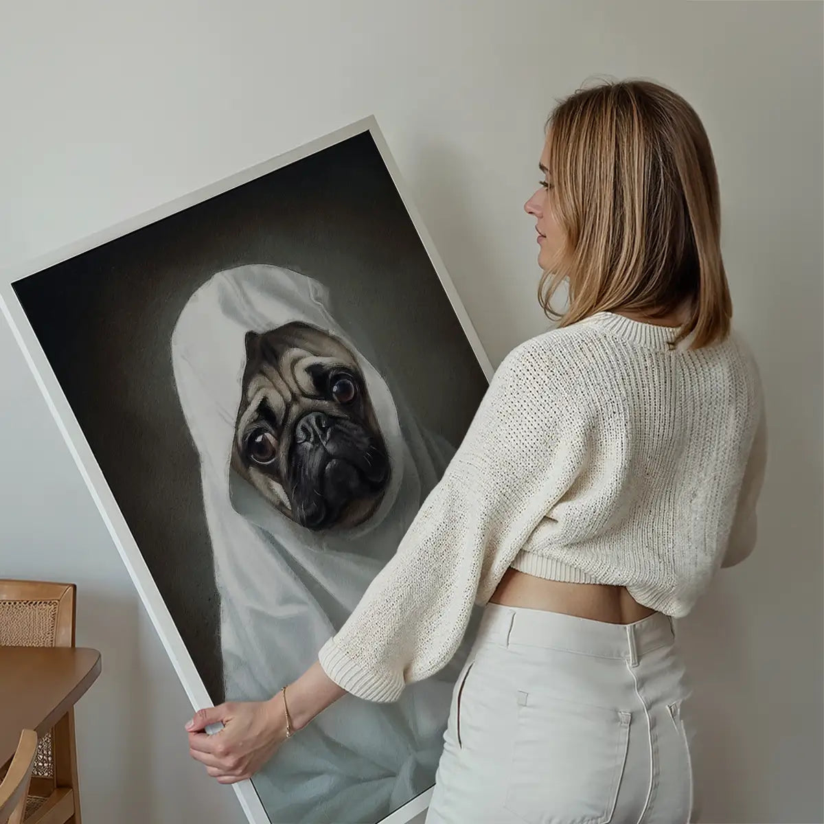 Ghost Pug Dog Portrait Print