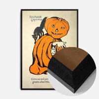 Vintage Pumpkin Cape Cat Halloween Print