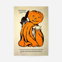 Vintage Pumpkin Cape Cat Halloween Print