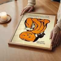 Vintage Pumpkin Cape Cat Halloween Print