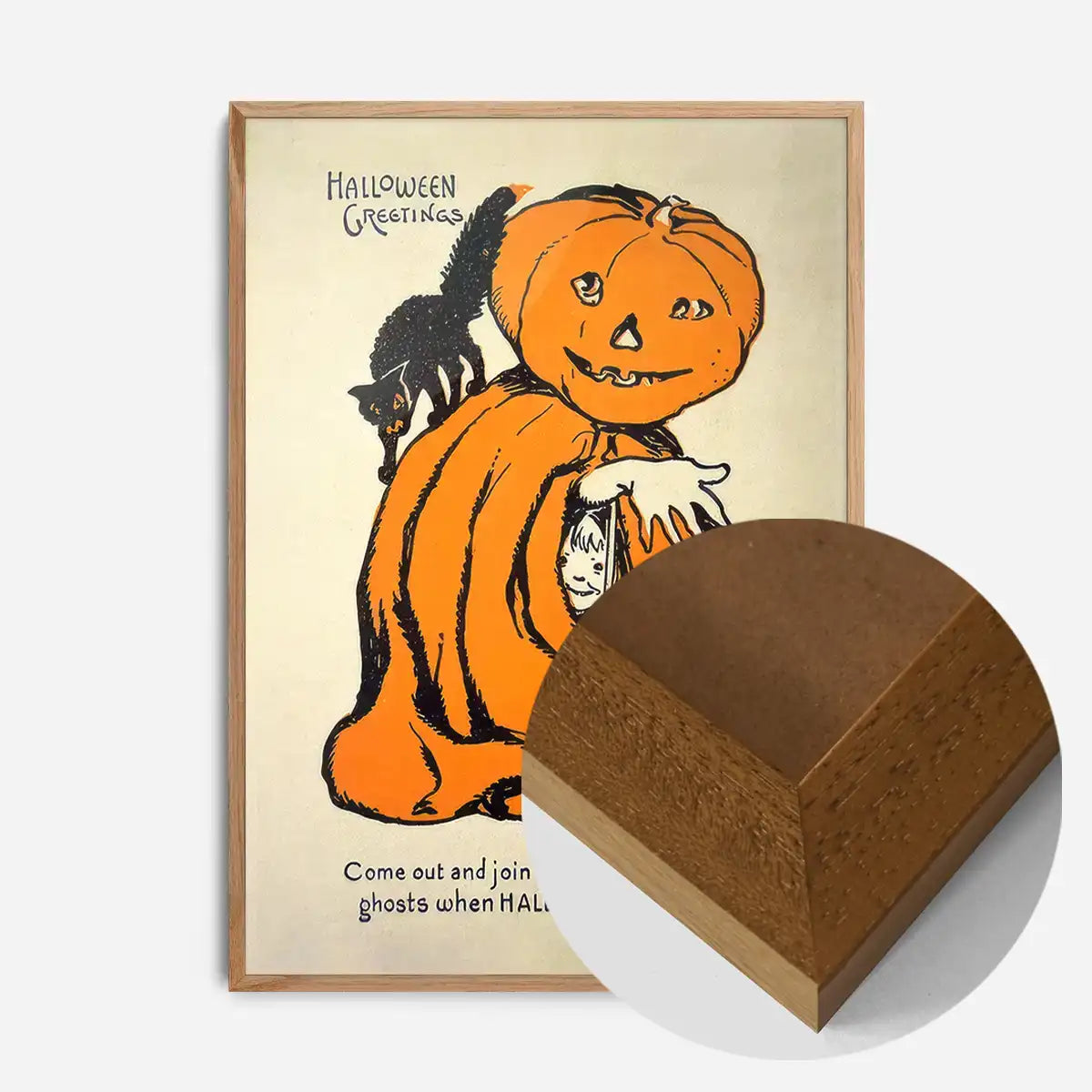 Vintage Pumpkin Cape Cat Halloween Print
