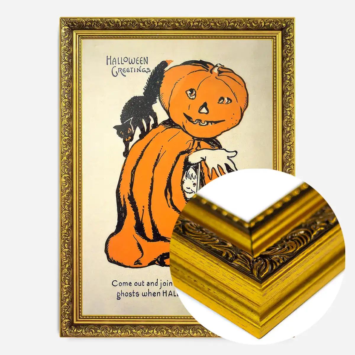 Vintage Pumpkin Cape Cat Halloween Print