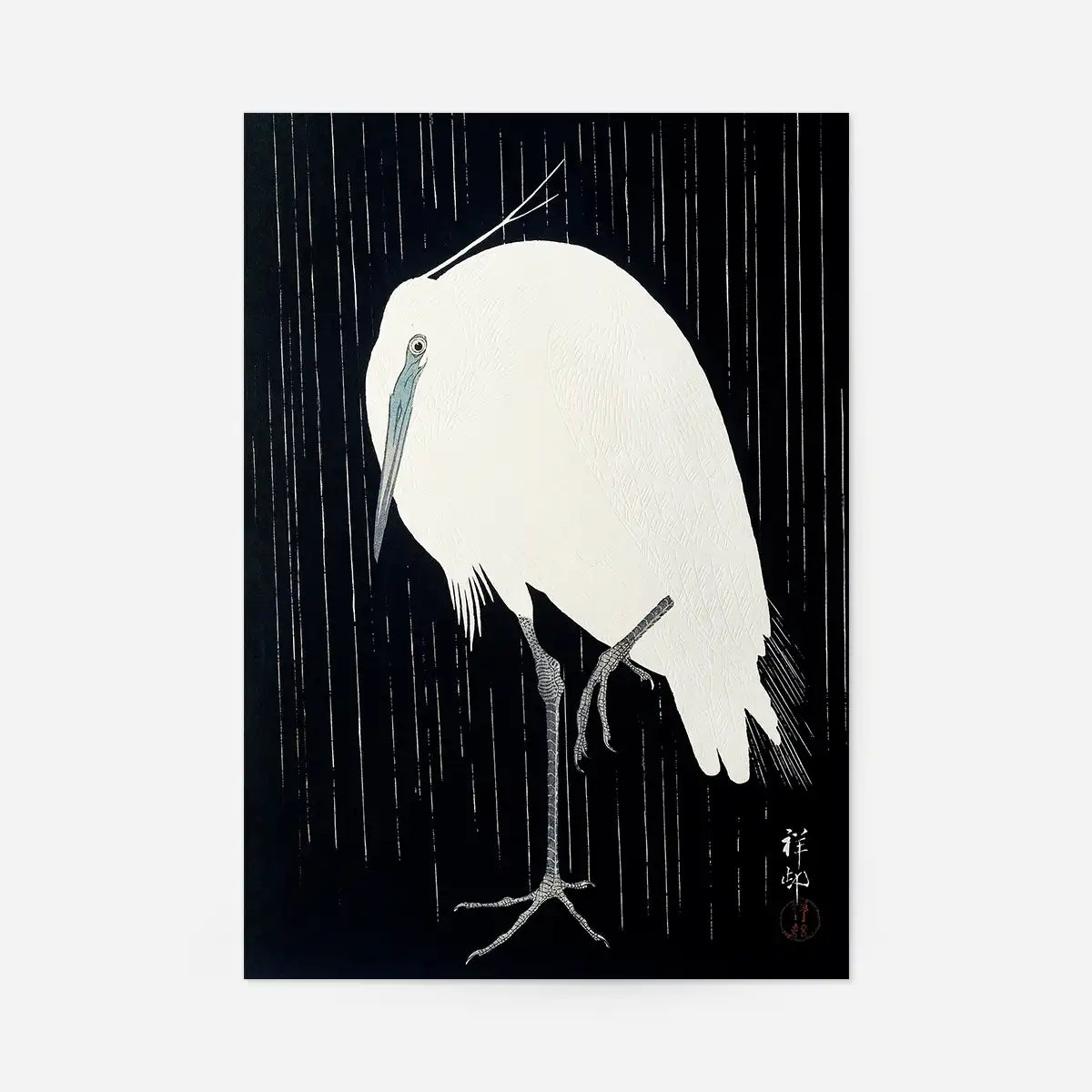 Egret Heron in the Rain by Ohara Koson